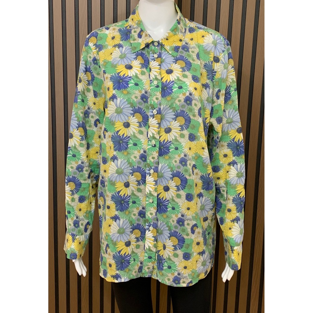 Talbots Women's XL Floral Daisy Button Down Shirt 100% Cotton Long Sleeve Multi